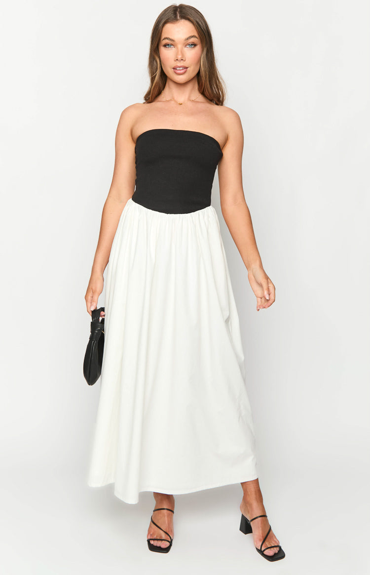 Wakerley Black Contrast Strapless Maxi Dress-Vavasi.All Rights Reserved.
