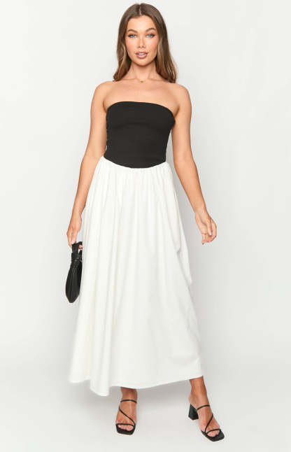 Wakerley Black Contrast Strapless Maxi Dress-Vavasi.All Rights Reserved.