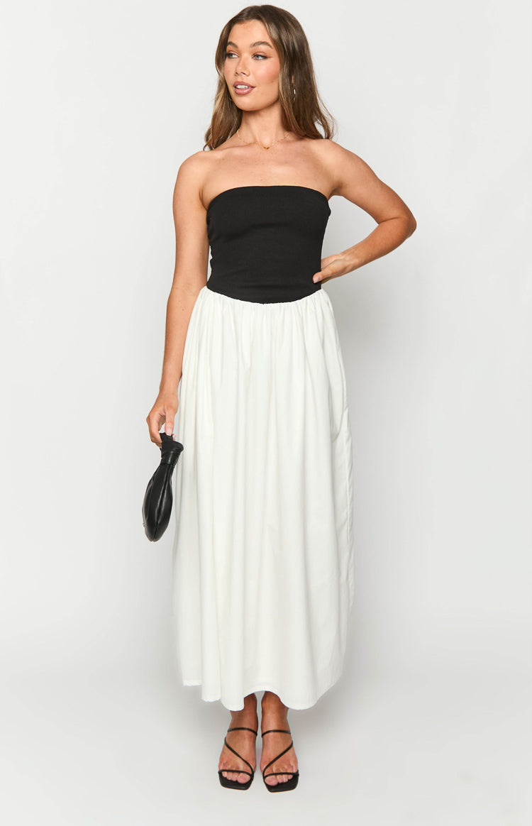 Wakerley Black Contrast Strapless Maxi Dress-Vavasi.All Rights Reserved.
