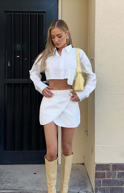 Bestie White Button Up Crop Shirt-Vavasi.All Rights Reserved.