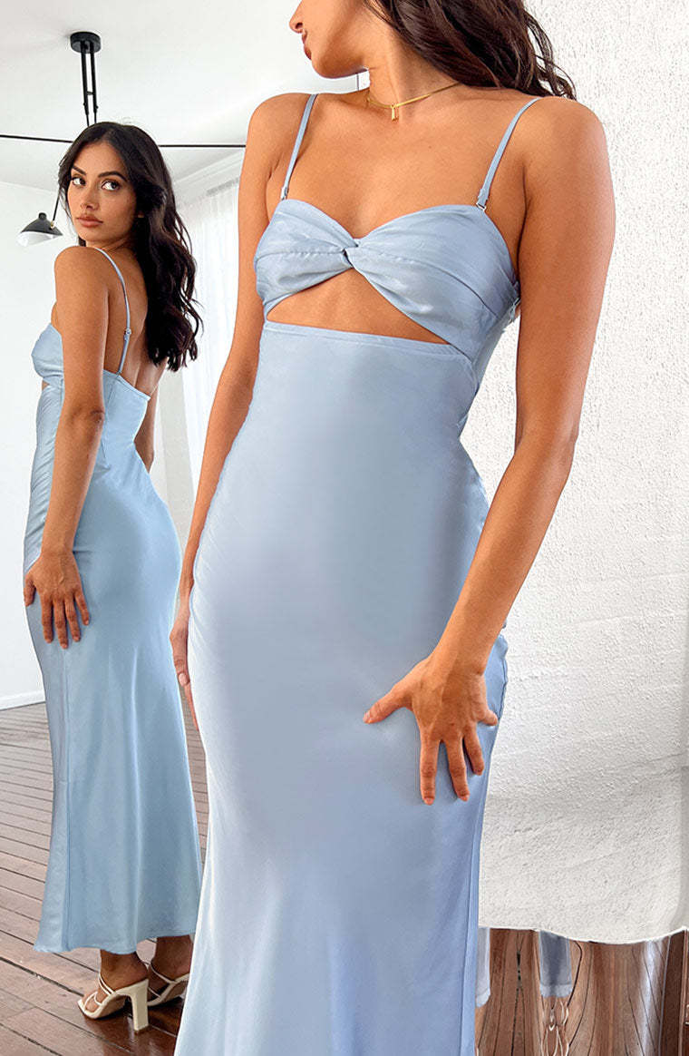 Xander Blue Satin Maxi Dress-Vavasi.All Rights Reserved.