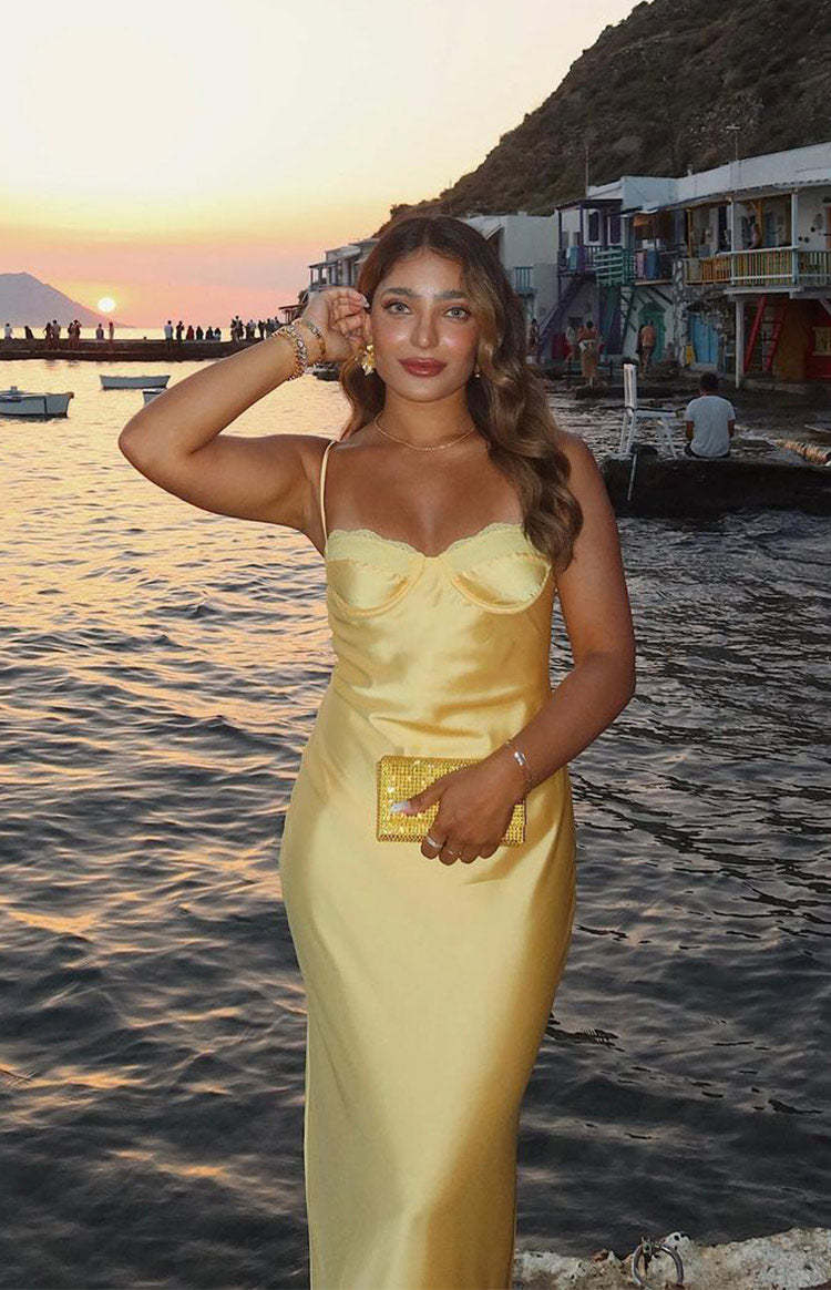 Mariana Yellow Lace Bust Midi Dress-Vavasi.All Rights Reserved.