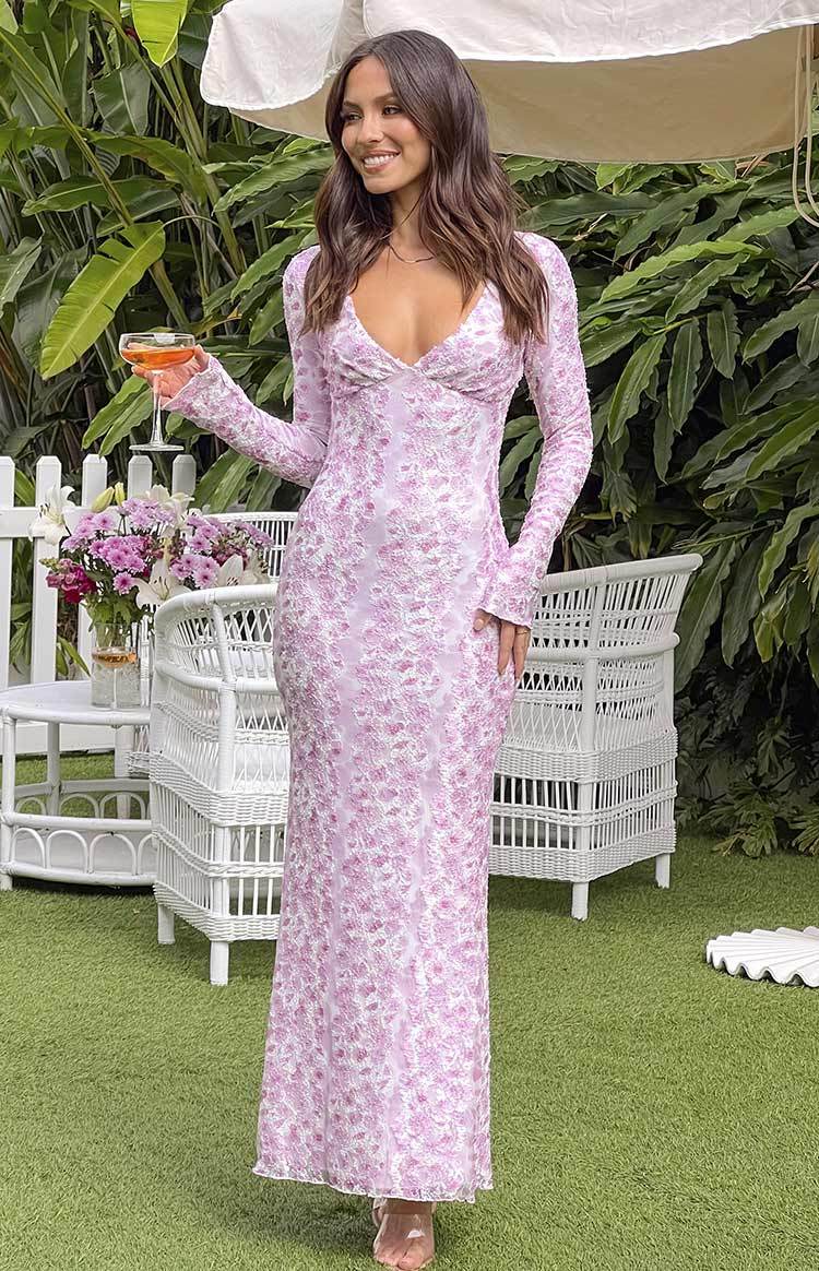 Zach Pink Long Sleeve Maxi Dress-Vavasi.All Rights Reserved.