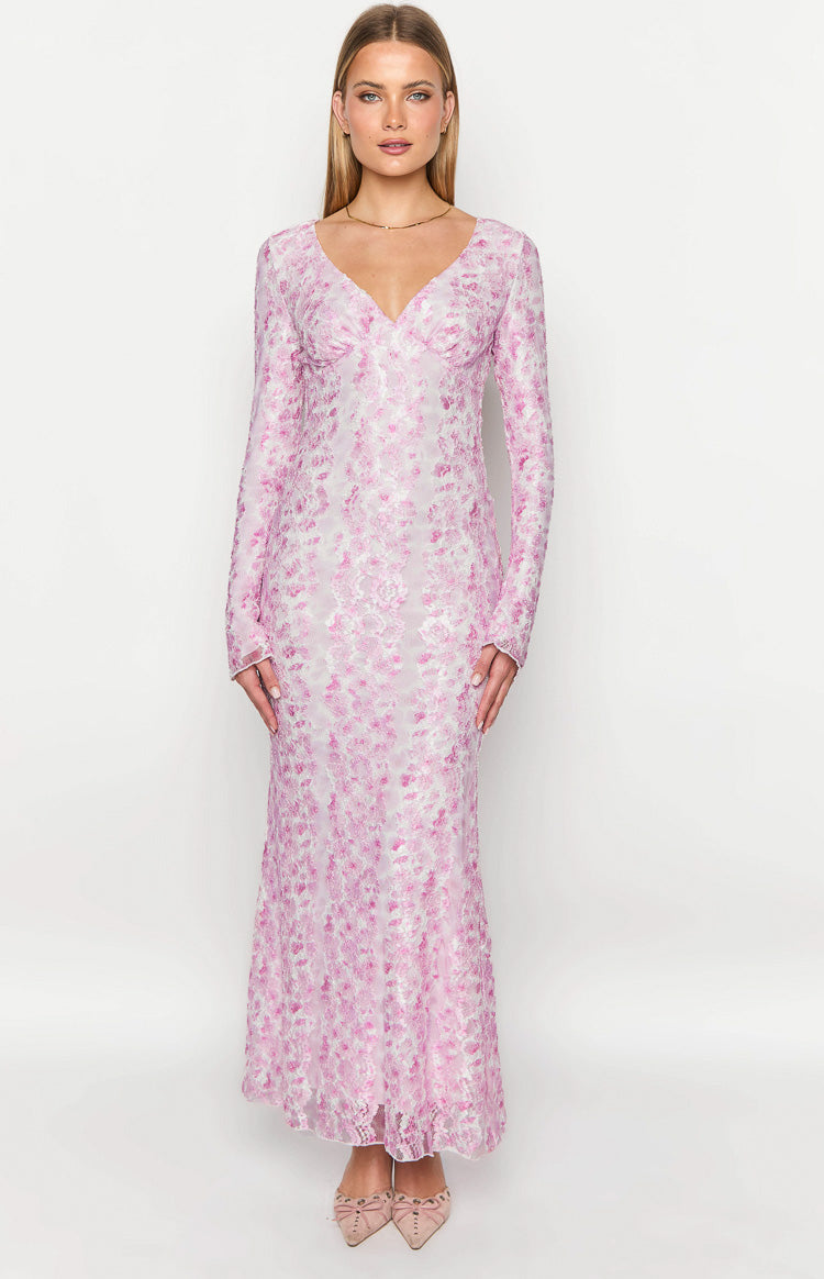 Zach Pink Long Sleeve Maxi Dress-Vavasi.All Rights Reserved.