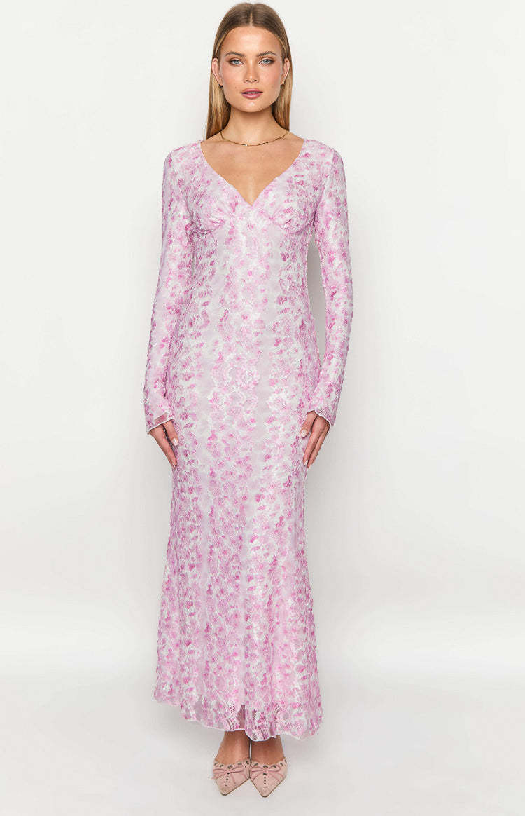 Zach Pink Long Sleeve Maxi Dress-Vavasi.All Rights Reserved.