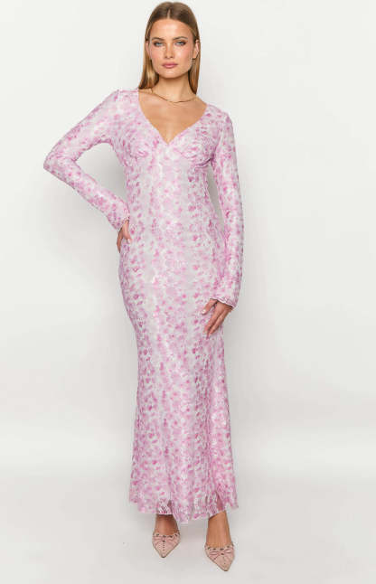 Zach Pink Long Sleeve Maxi Dress-Vavasi.All Rights Reserved.
