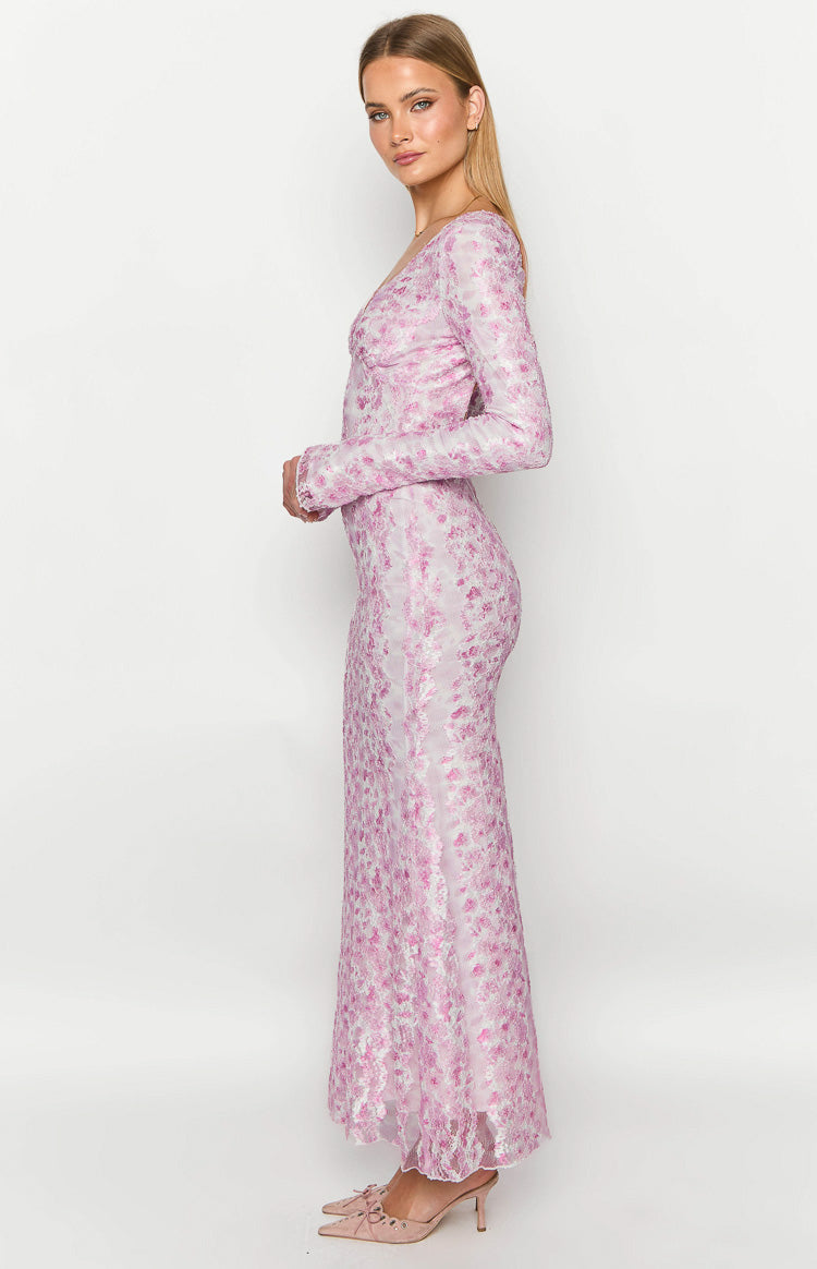 Zach Pink Long Sleeve Maxi Dress-Vavasi.All Rights Reserved.