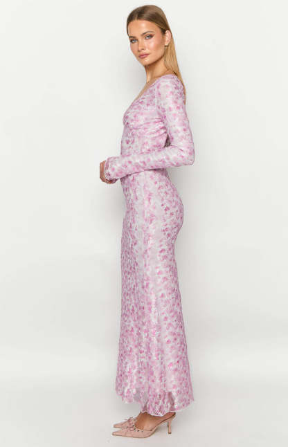 Zach Pink Long Sleeve Maxi Dress-Vavasi.All Rights Reserved.