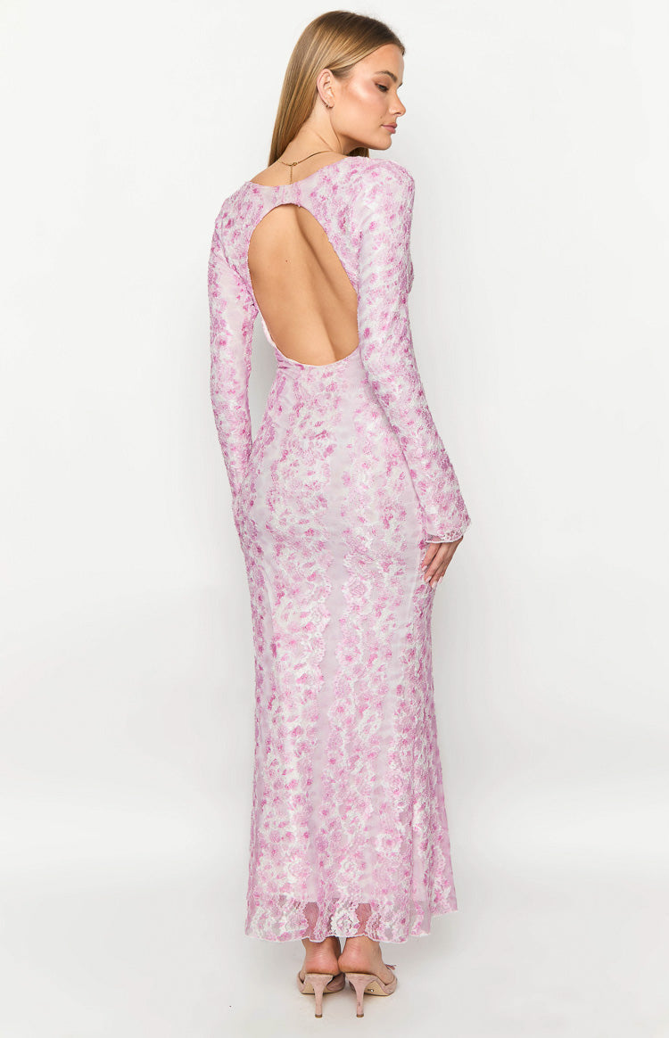 Zach Pink Long Sleeve Maxi Dress-Vavasi.All Rights Reserved.