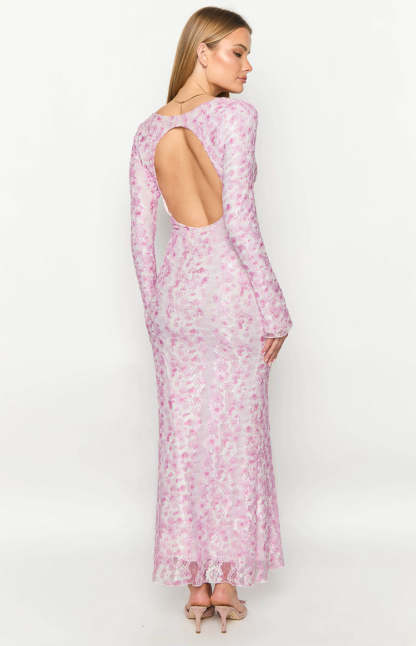 Zach Pink Long Sleeve Maxi Dress-Vavasi.All Rights Reserved.