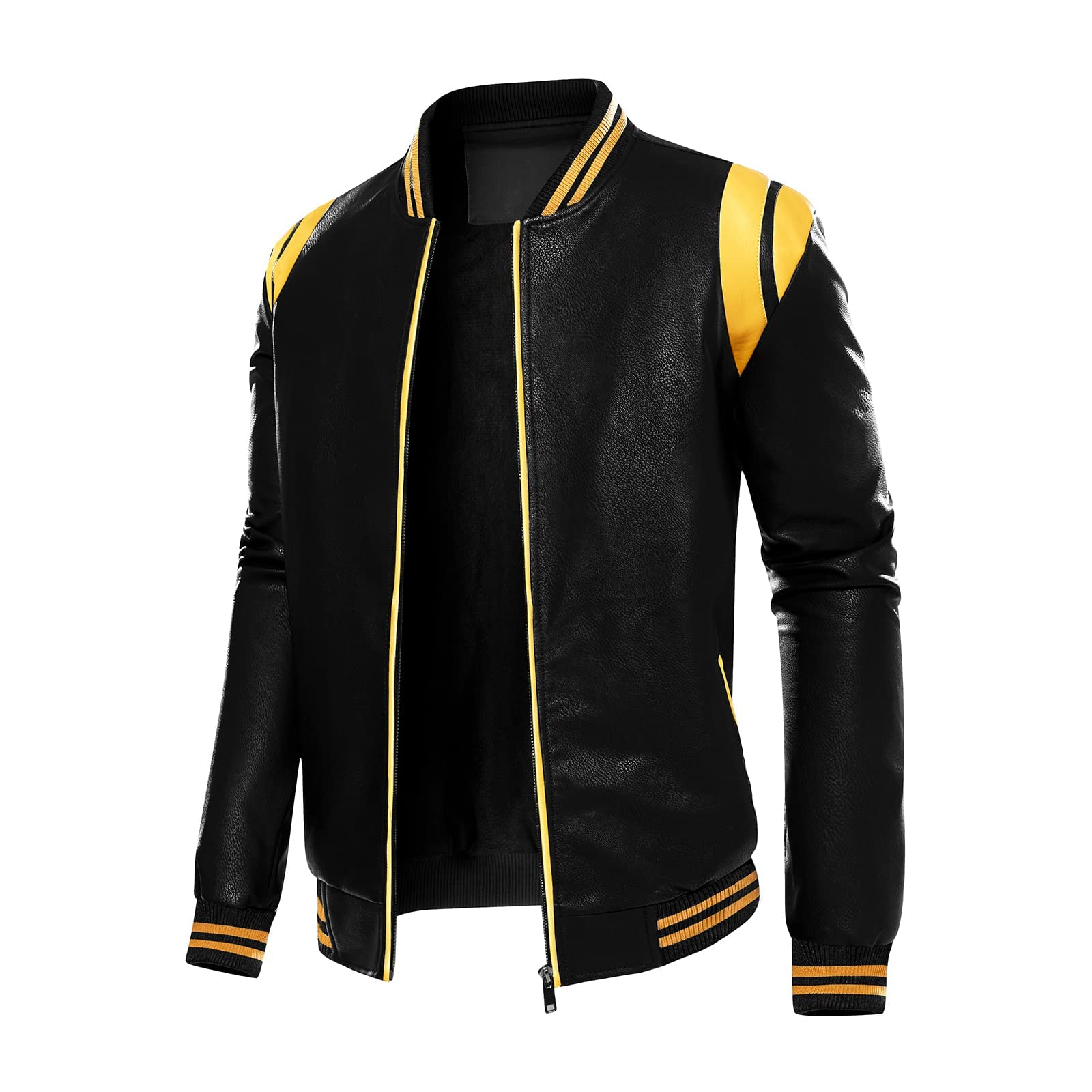 RAYEIN Mens Stand Collar leather jacket