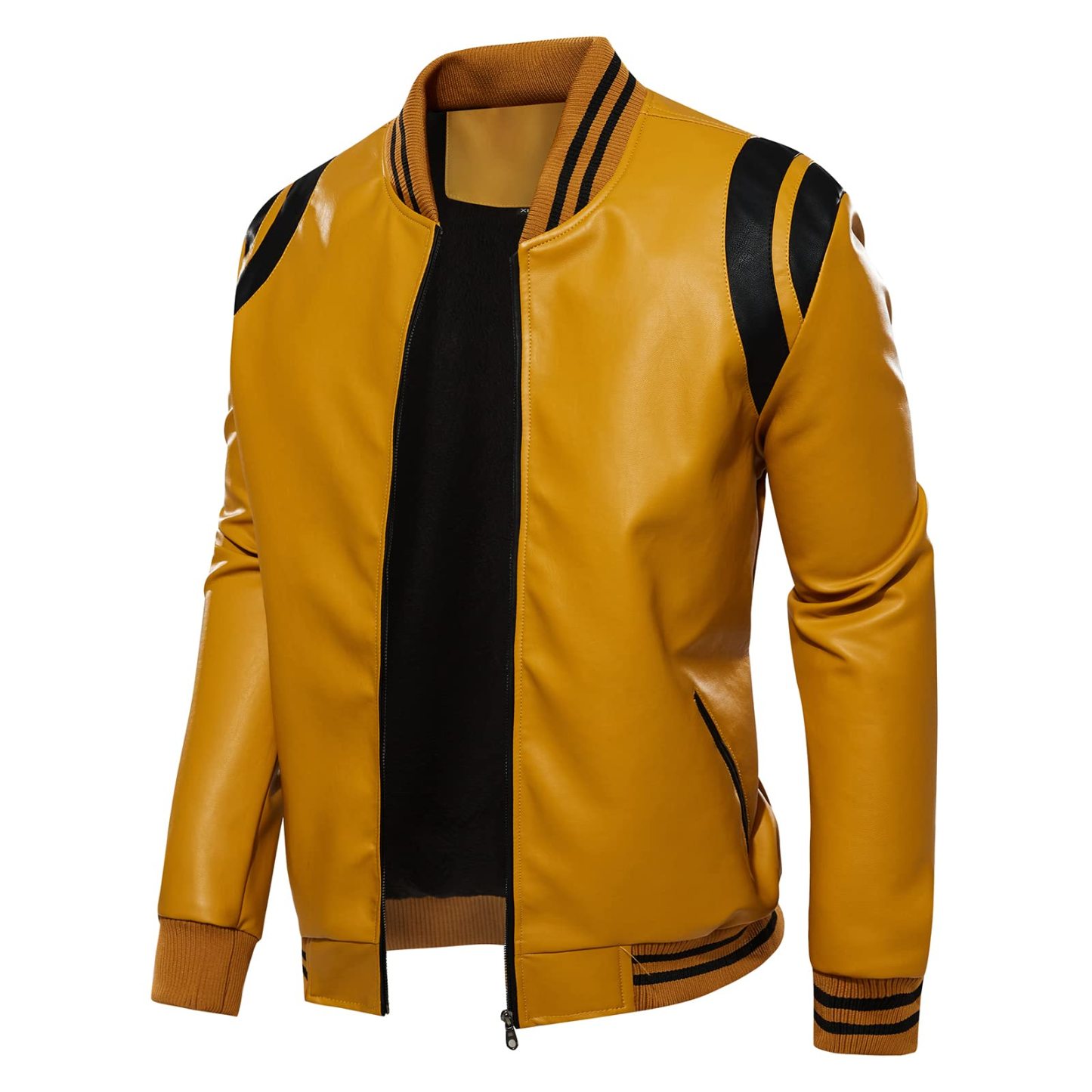 RAYEIN Mens Stand Collar leather jacket