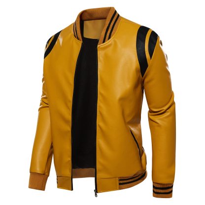 RAYEIN Mens Stand Collar leather jacket