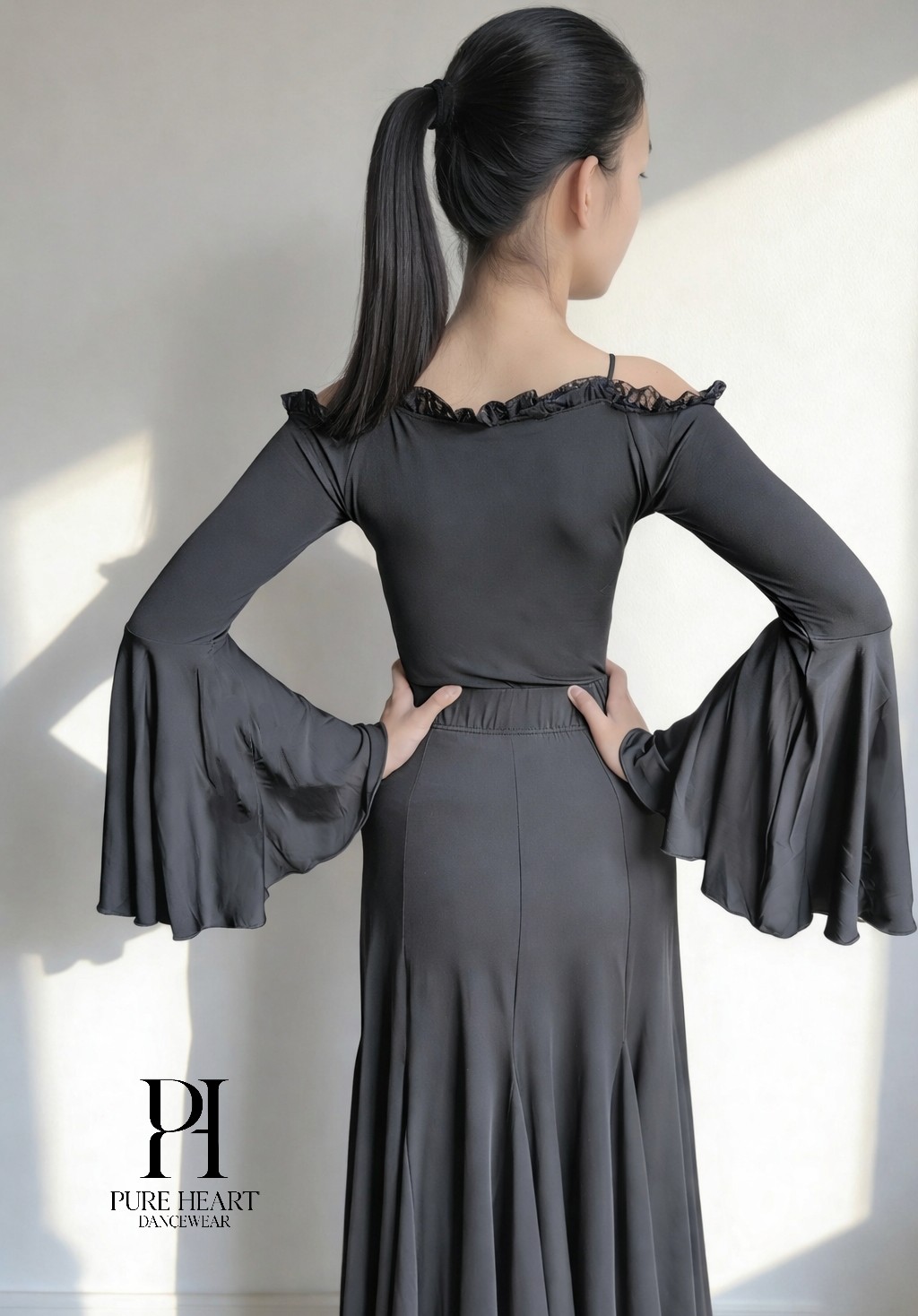 Women Ballroom and American Smooth Leotard Top with Flared Sleeves