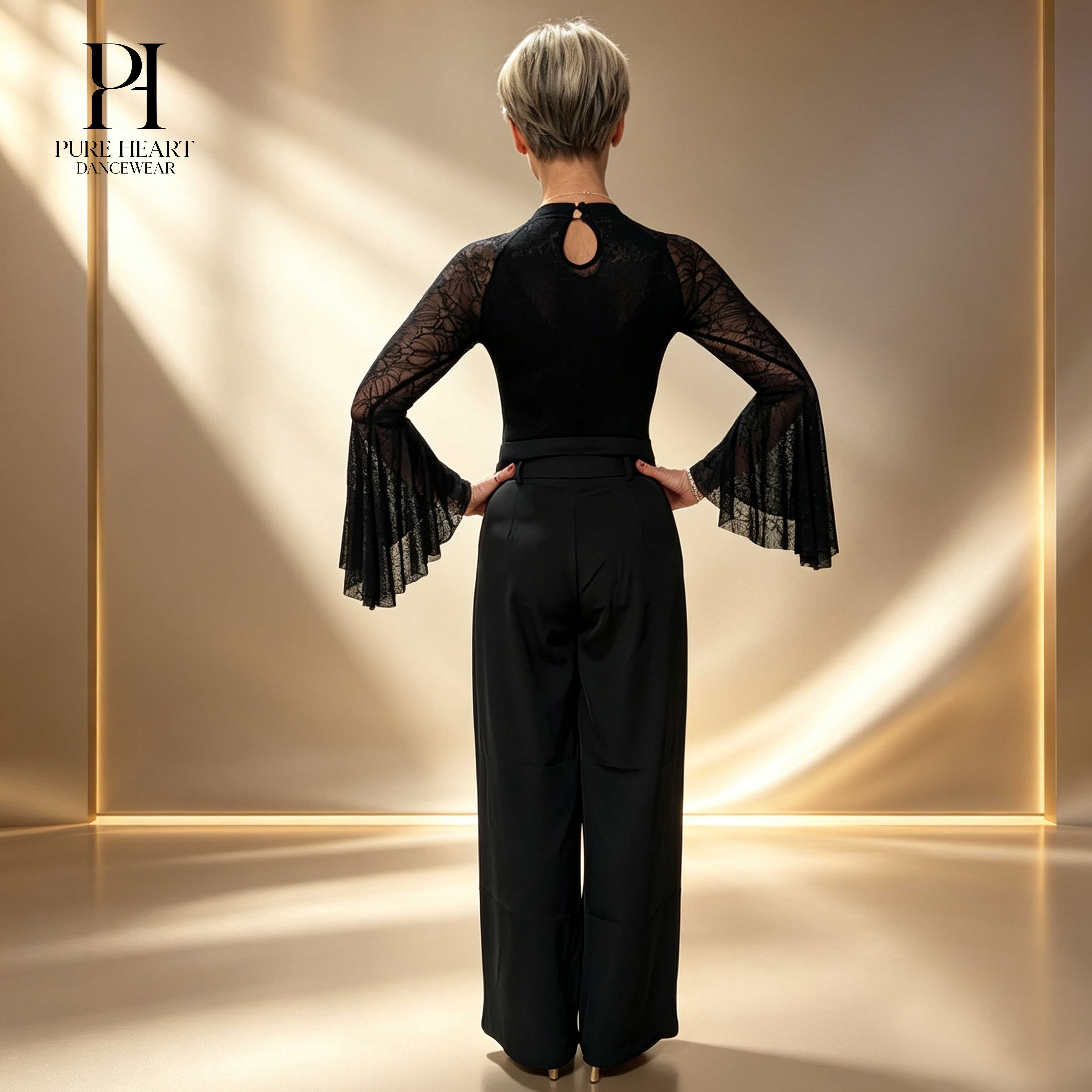 Women Black Lace Ballroom Dance Bodysuit