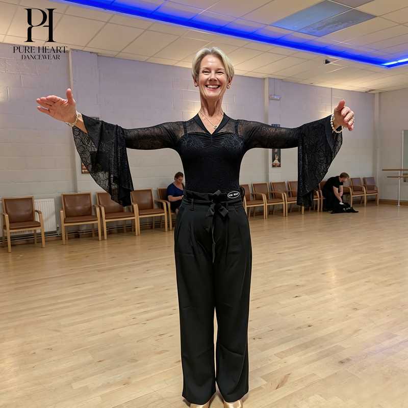 Women Black Lace Ballroom Dance Bodysuit
