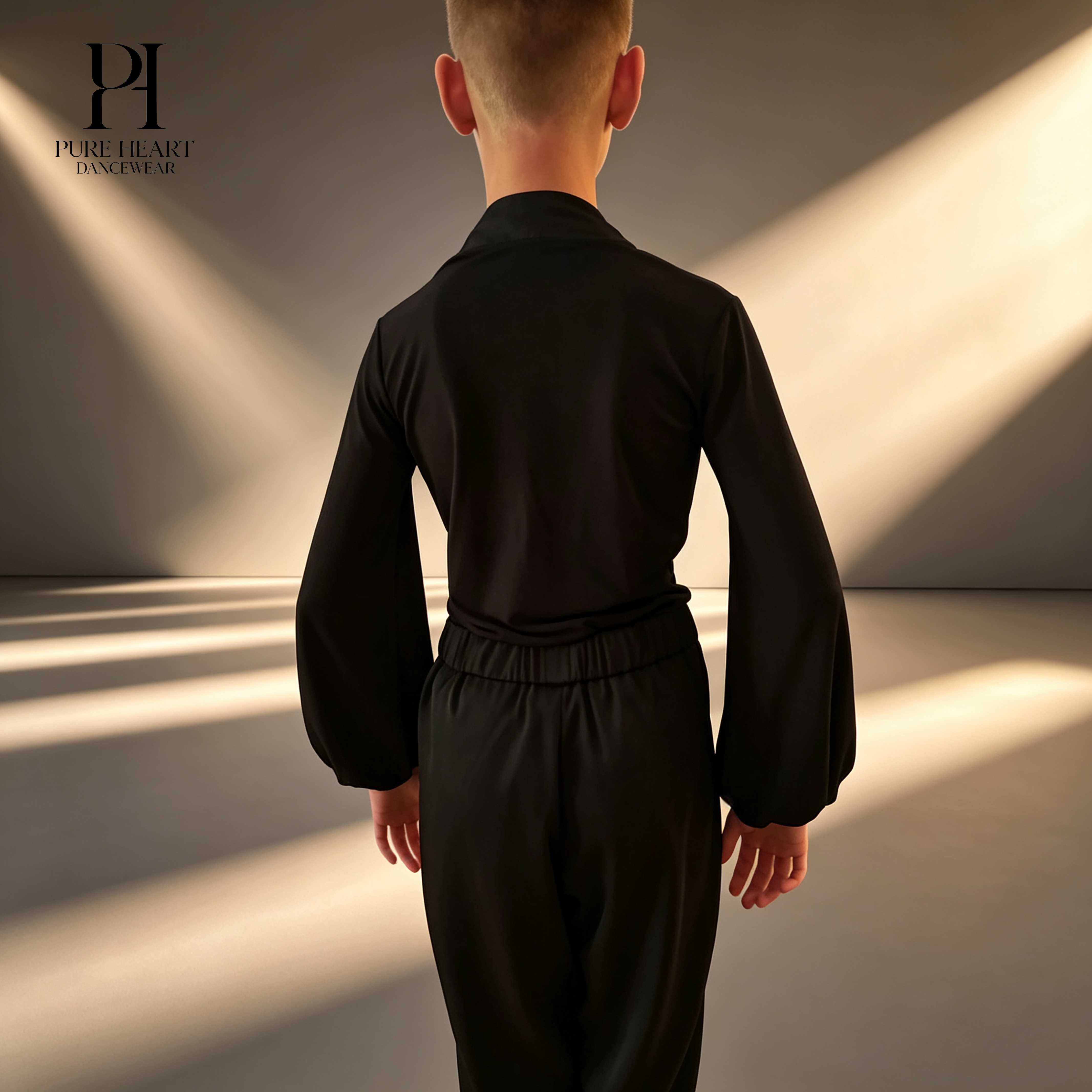 Boys Low-V Satin Collar and Puffy Sleeves Latin Practice Top