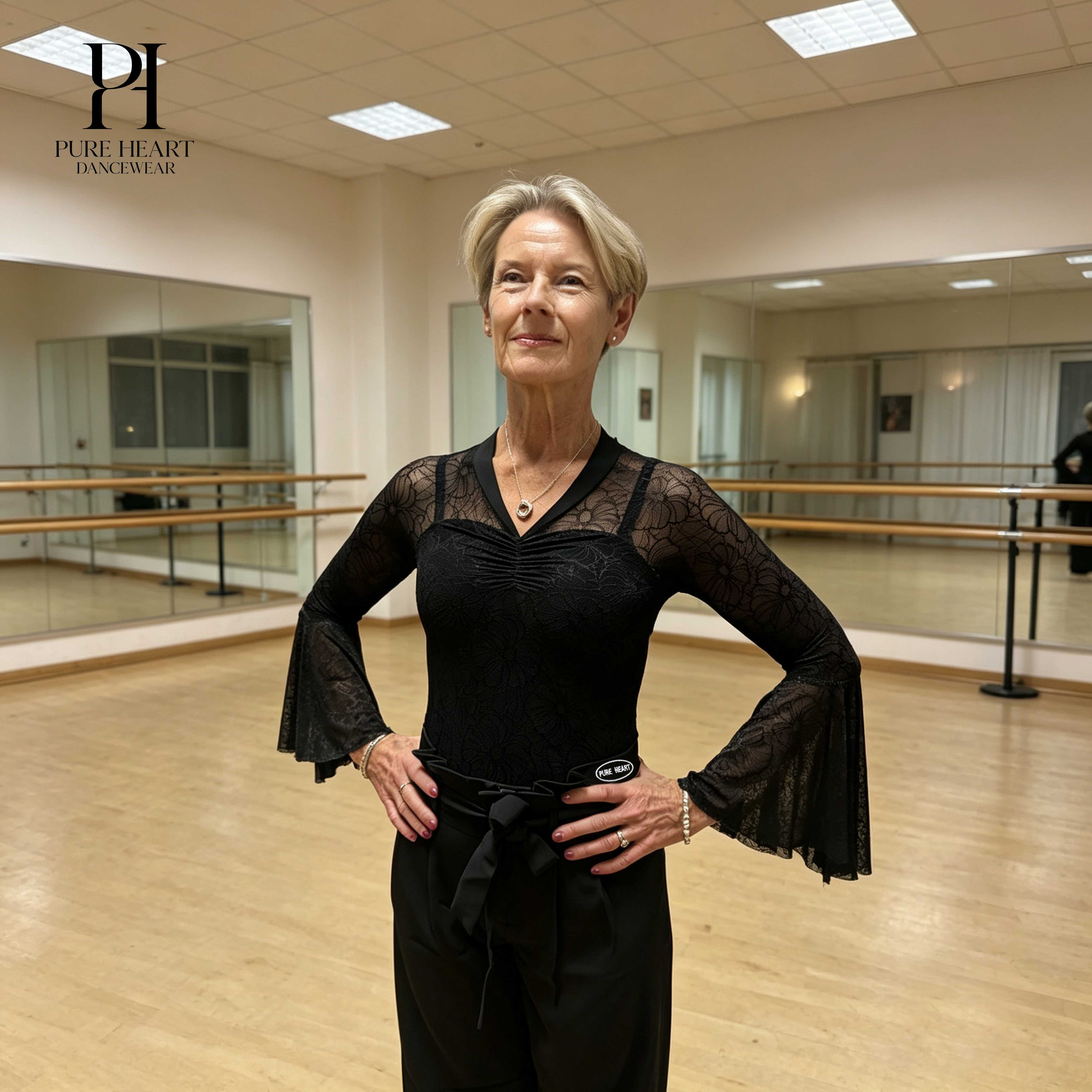 Women Black Lace Ballroom Dance Bodysuit