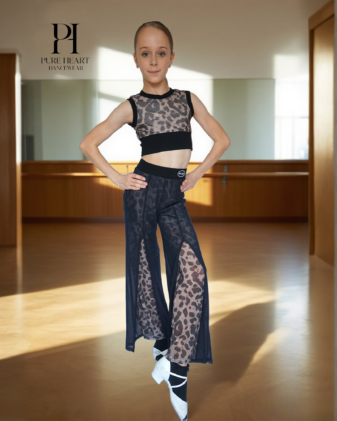 Leopard Print Cropped Top and Trousers Dance Practice Set