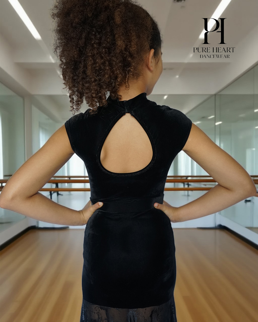 Velvet Open-Back Leotard & Lace-Panel Skirt Ballroom Set