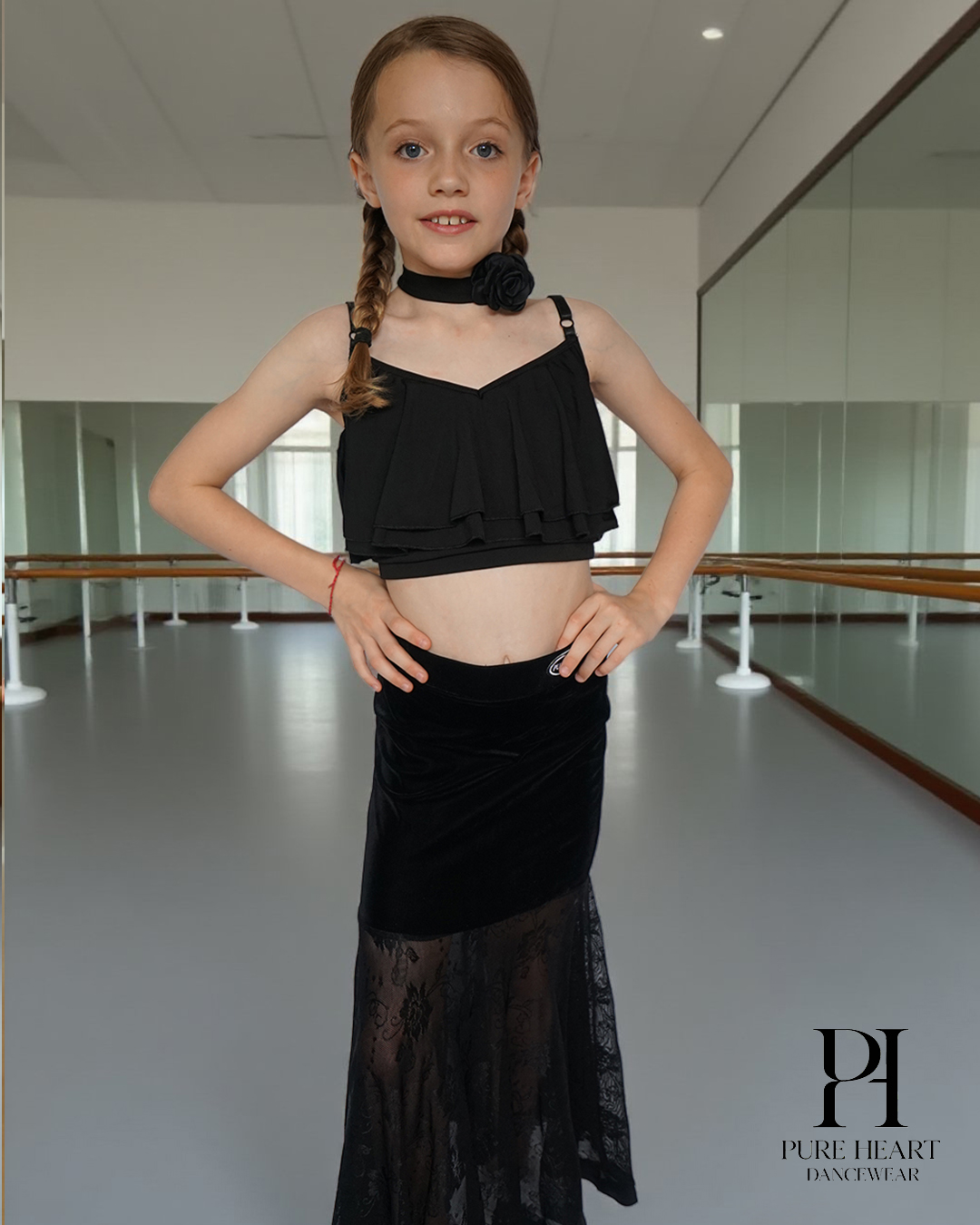 Girls’ Ruffle Crop Dance Top with Matching Chocker