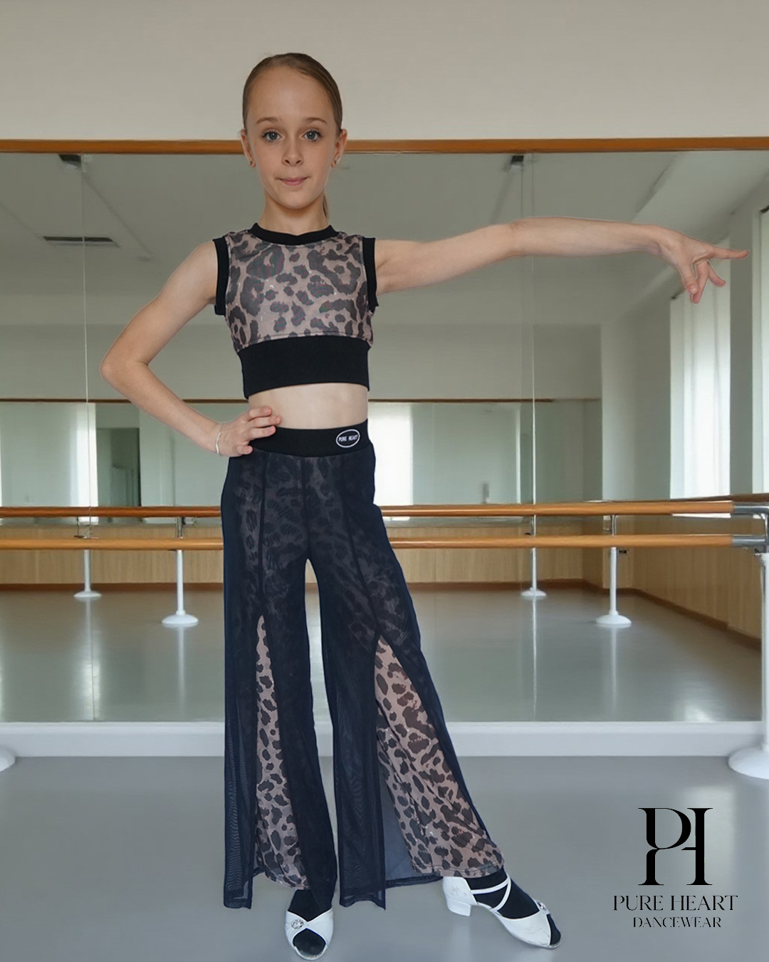 Leopard Print Cropped Top and Trousers Dance Practice Set