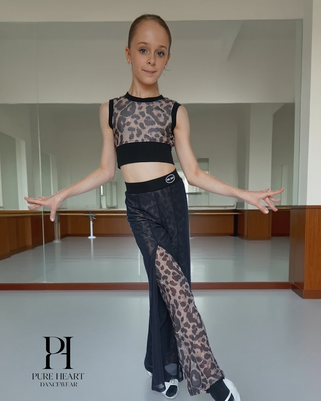 Leopard Print Cropped Top and Trousers Dance Practice Set