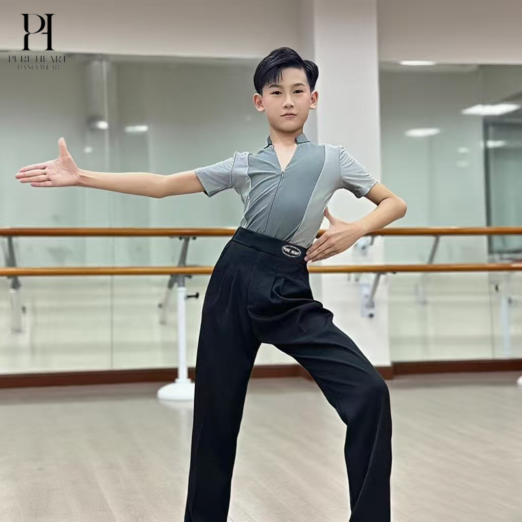Boys’ Ballroom Dance Practice Trousers – Smart Style with Elastic Waist & Tapered Fit