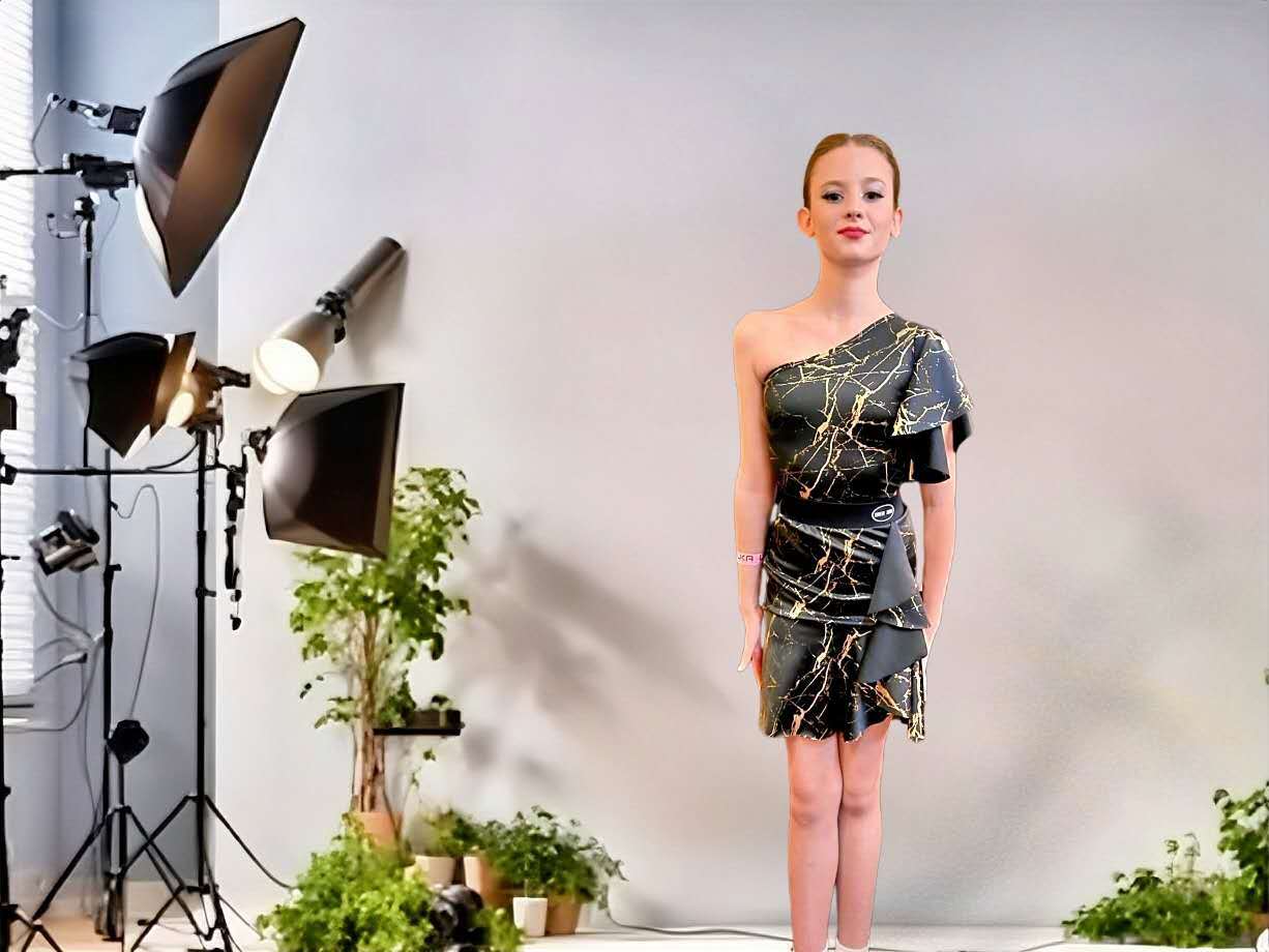 Black and Golden Marble Print Leotard and Skirt Dance Practice Set (with shoulder strap)