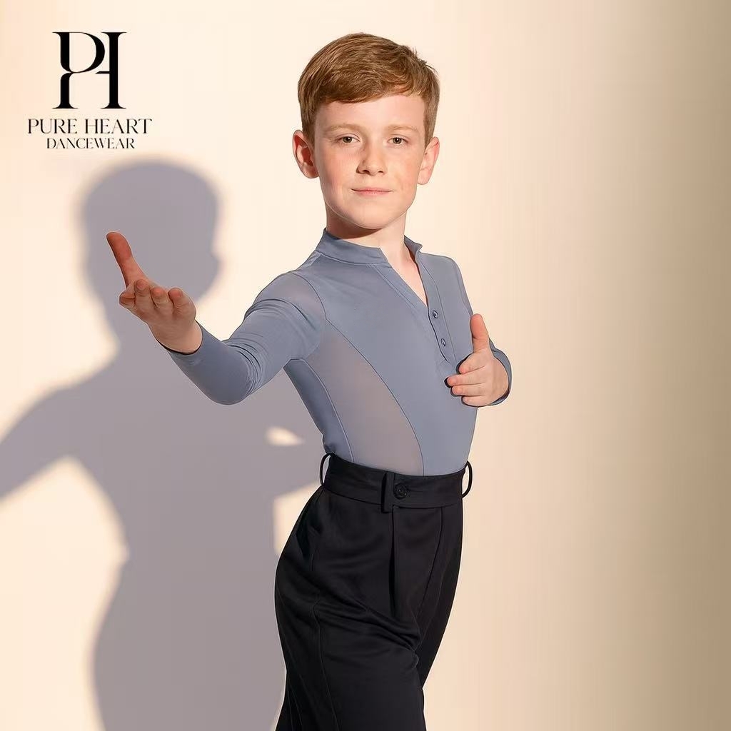Boys dance practice top with mesh long sleeves