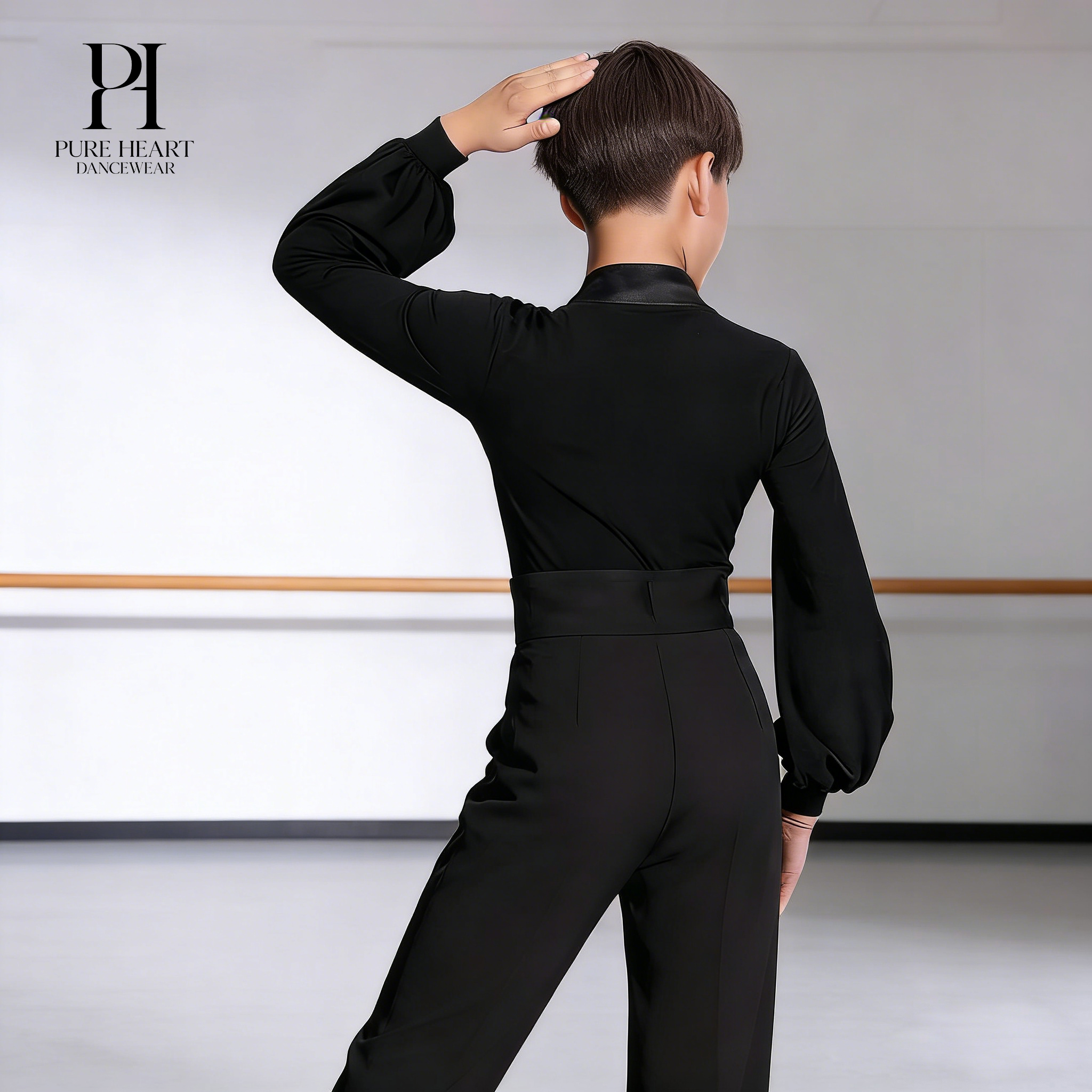 Boys' Low-V Satin Collar and Puffy Sleeves Latin Practice Top