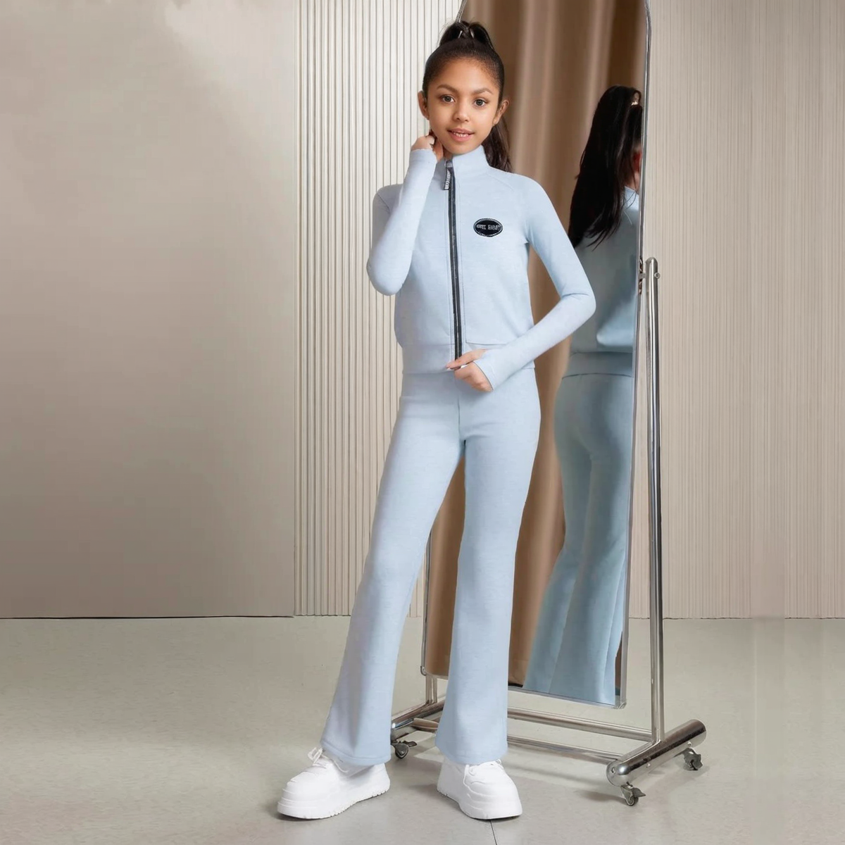 Girls’ Zip-Up Dance Jacket & Flared Trousers Set – Stretch Practice Wear