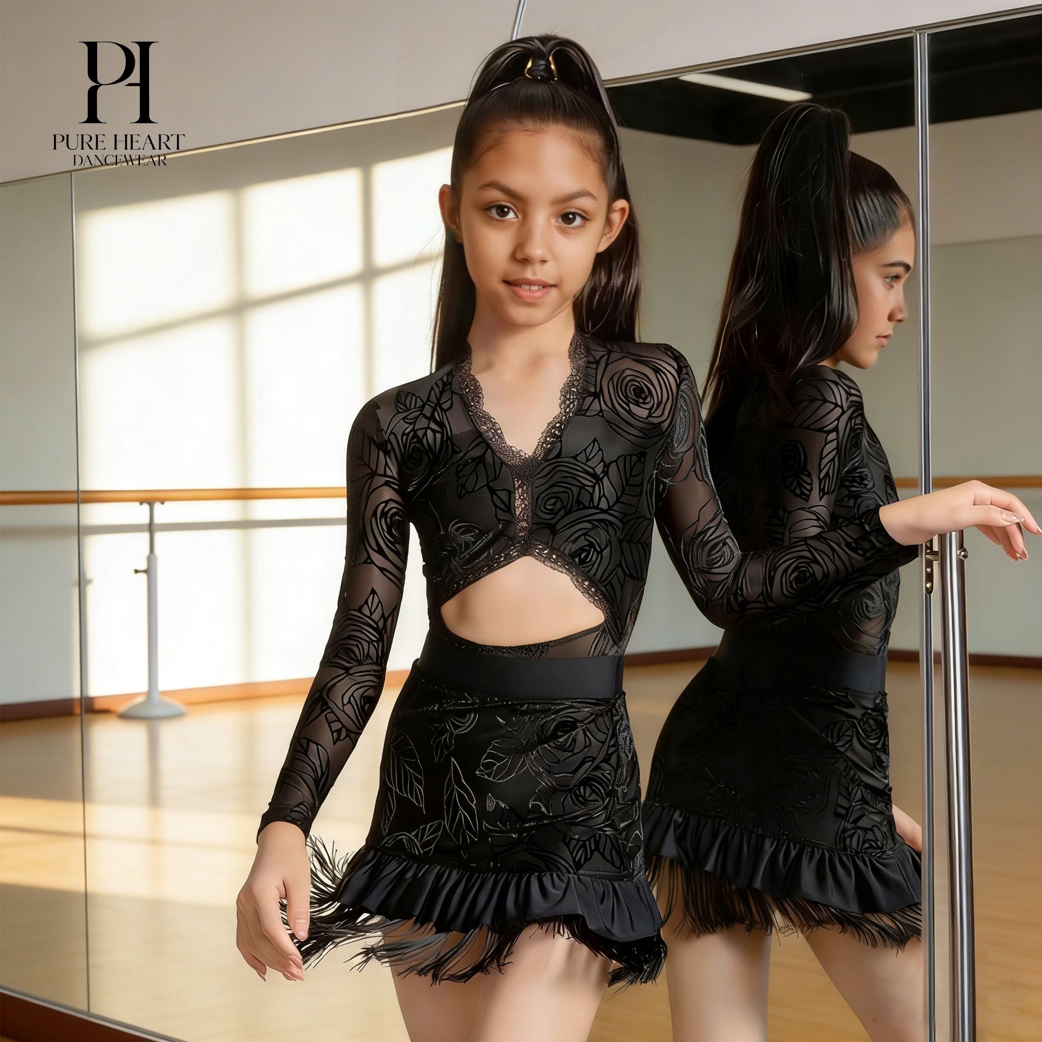 Black Lace Bodysuit and Skirt with Built-In Shorts