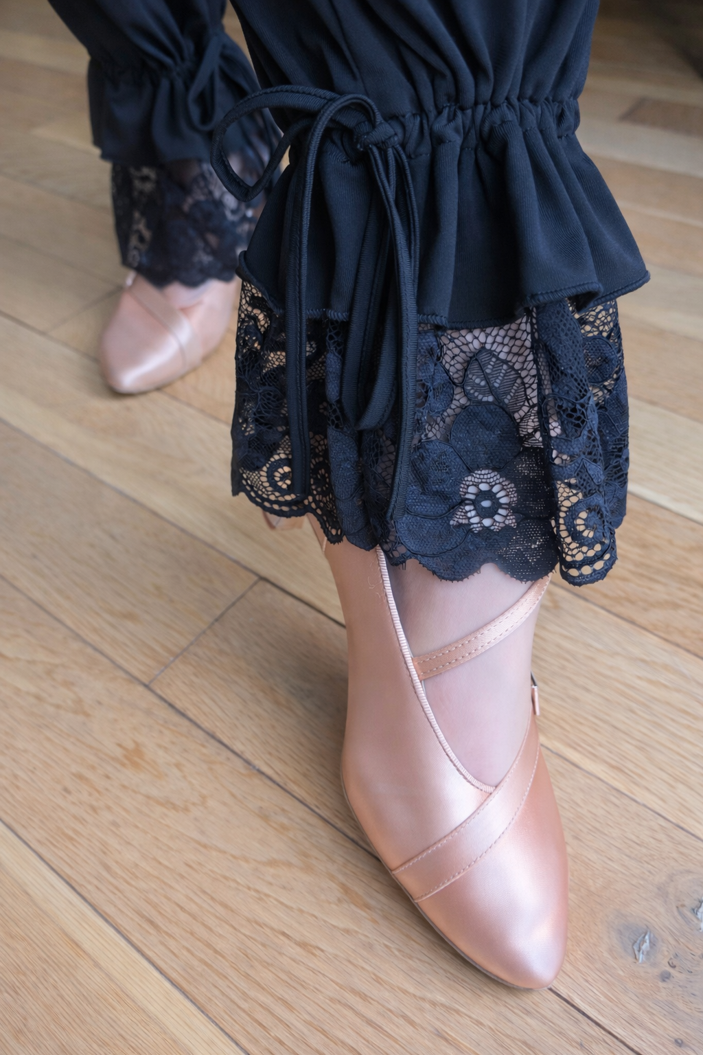 Ballroom Dance Trousers with Lace Hem & Adjustable Tie
