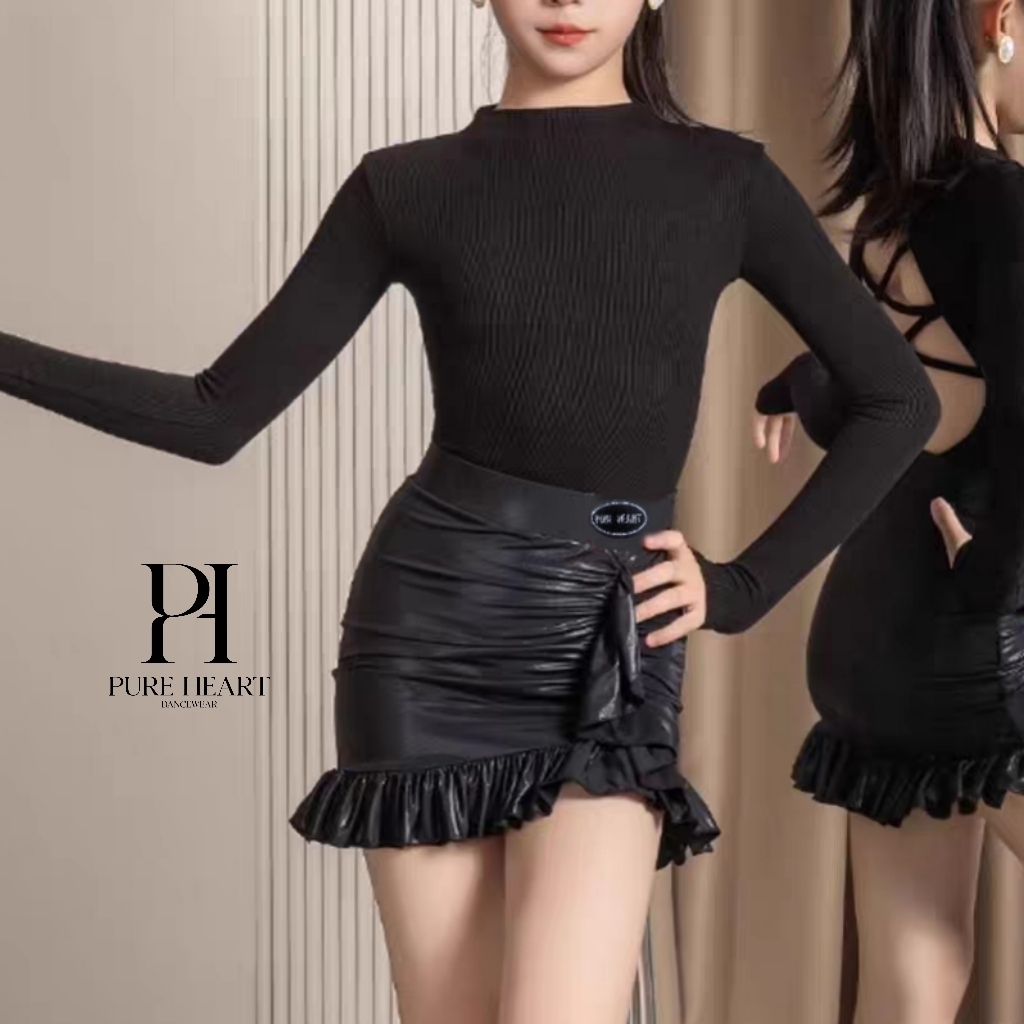 Girls Latin wet-look skirt with ruffle hem