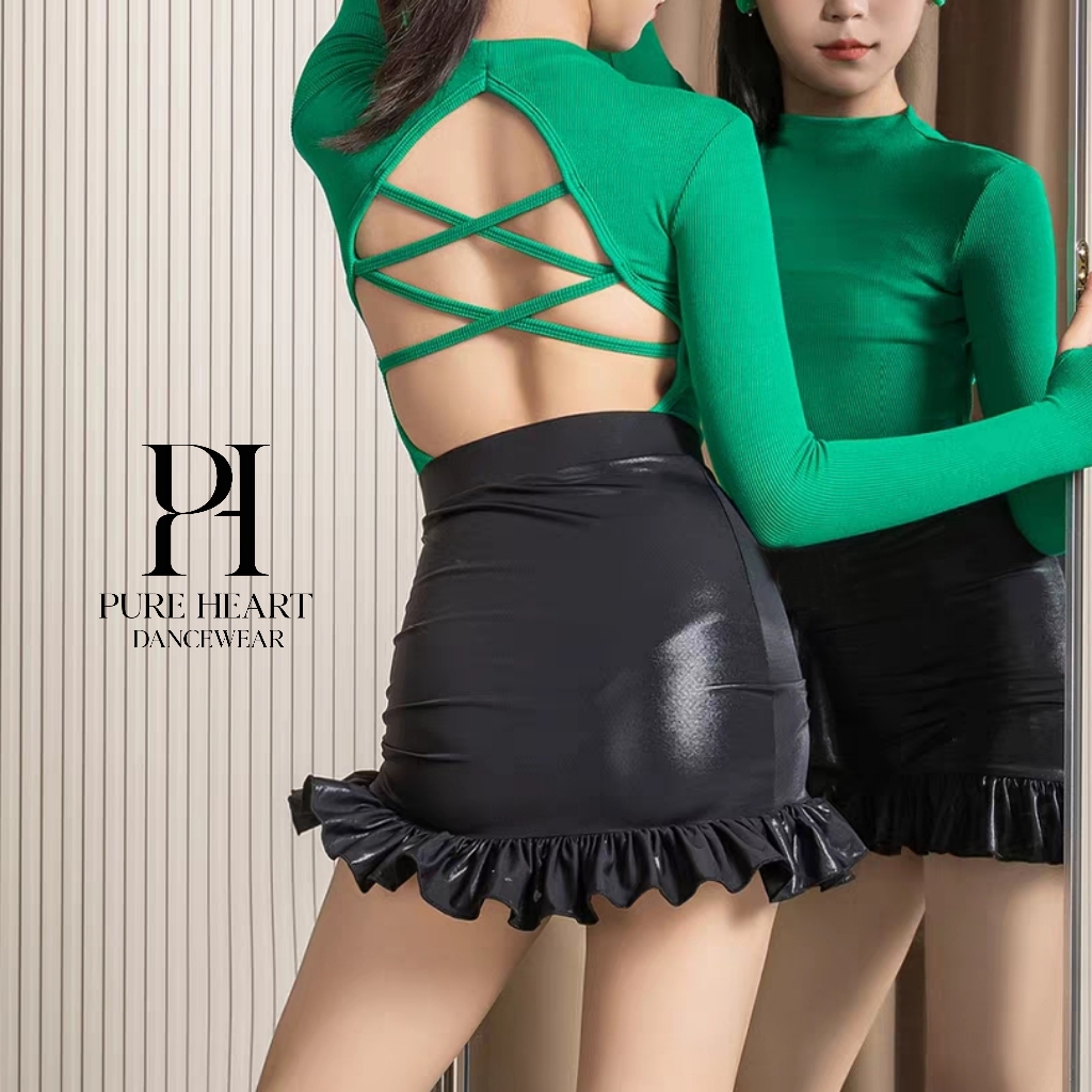 Girls Latin wet-look skirt with ruffle hem
