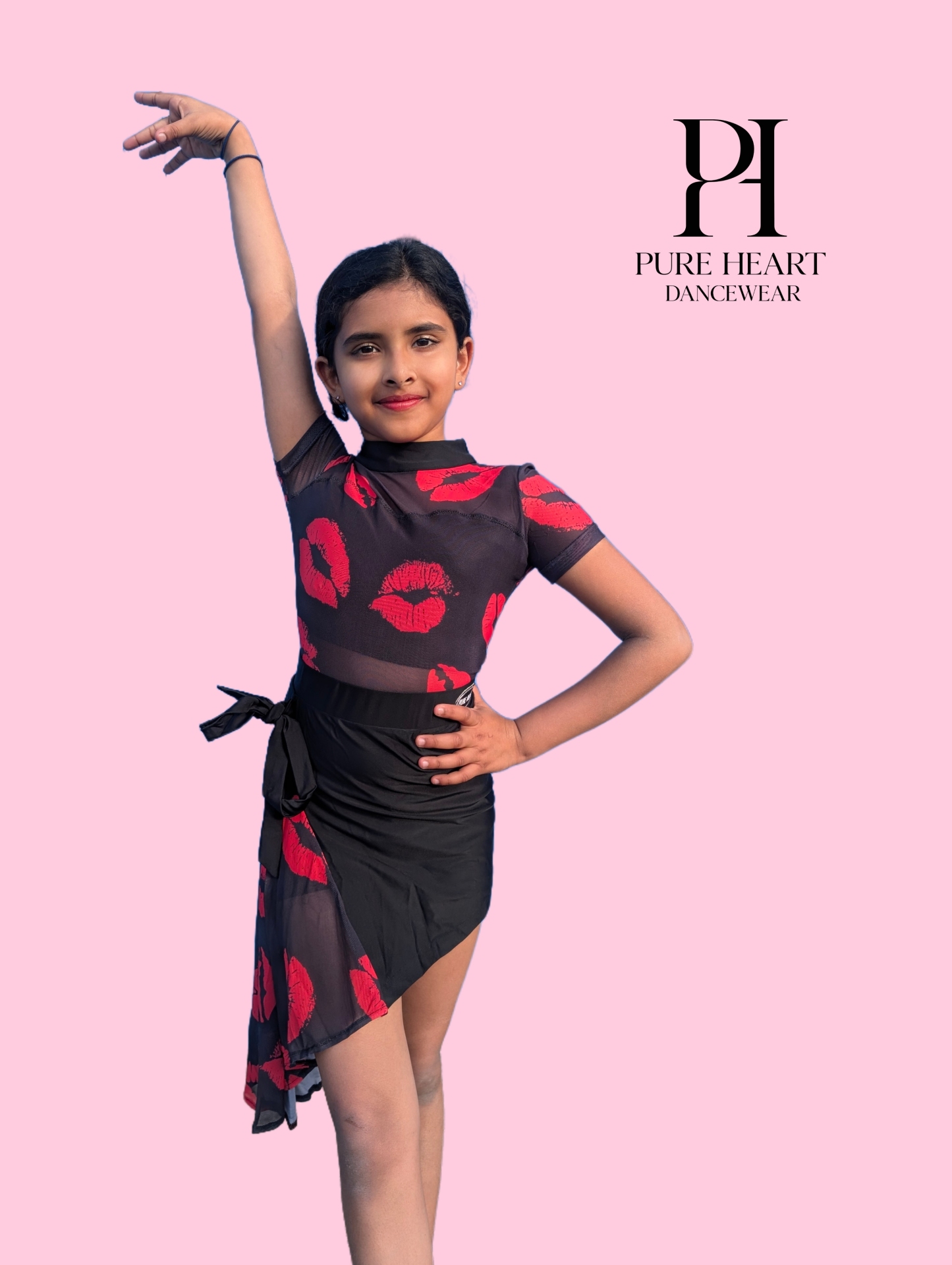 Red lips mesh leotard and skirt set