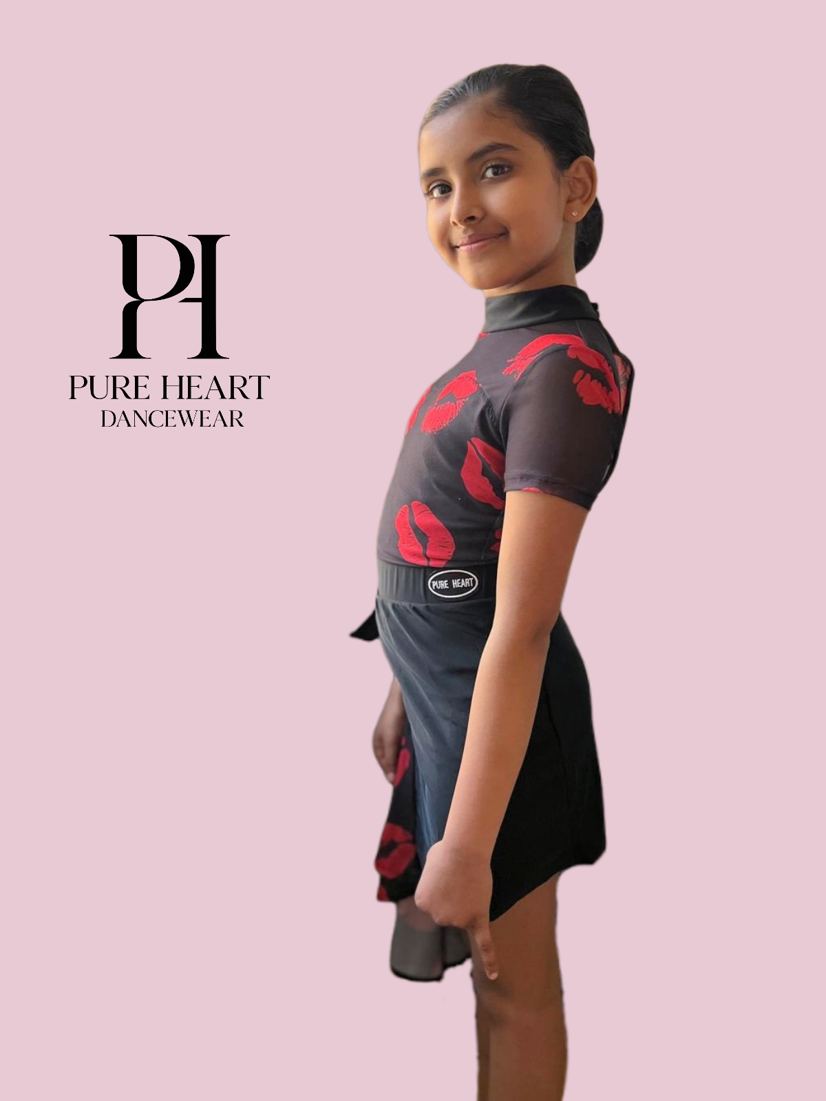 Red lips mesh leotard and skirt set