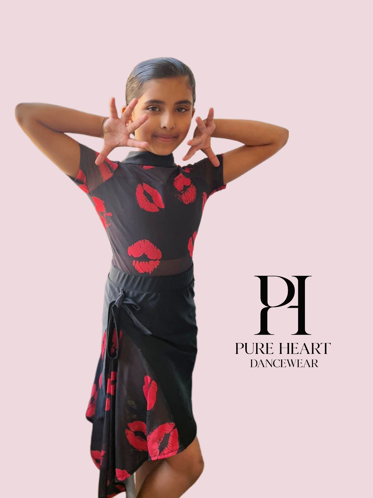 Red lips mesh leotard and skirt set