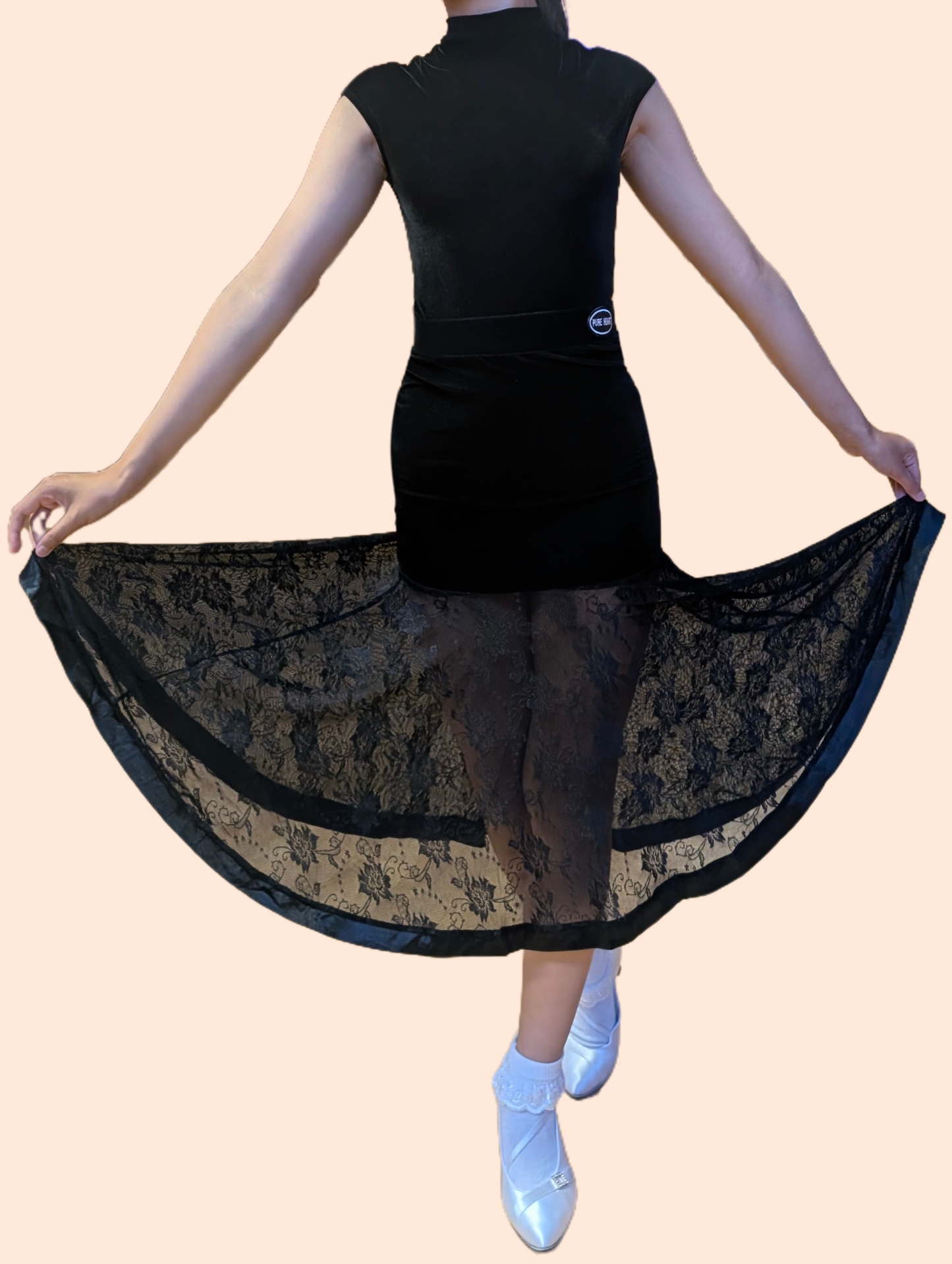 Velvet Open-Back Leotard & Lace-Panel Skirt Ballroom Set