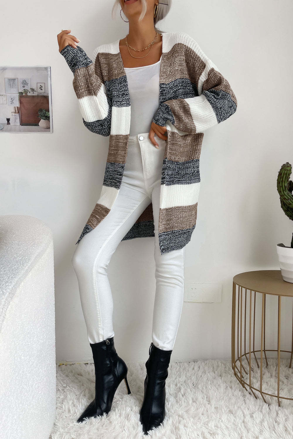 Trendy Buttonless Cardigan - Women's Winter Knitted Sweater Jacket Cardigans - Chuzko Women Clothing