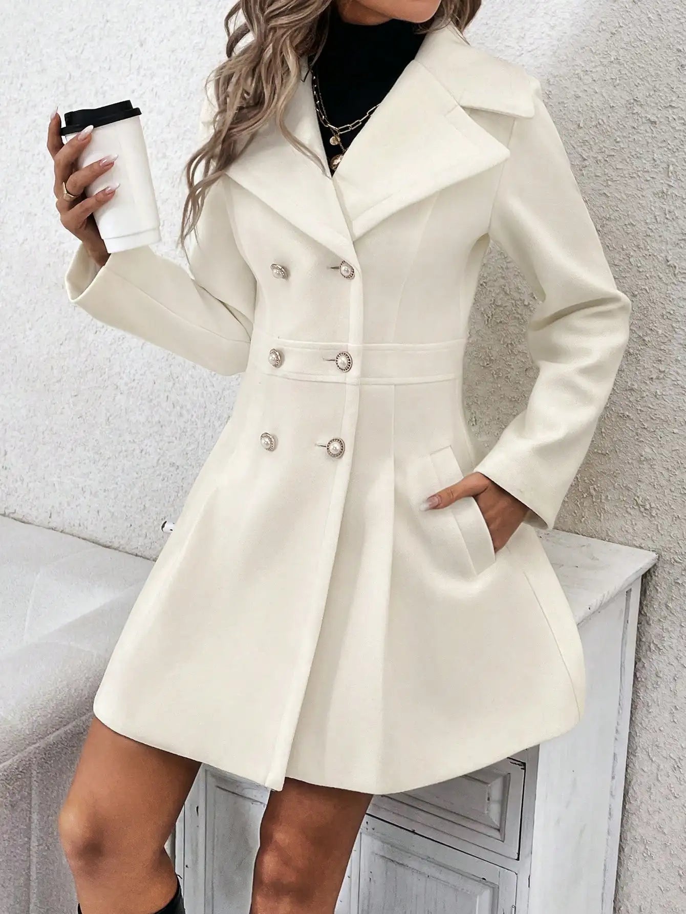 Blazer Dresses- Tailored White Coat Elegant Long Blazer Dress for Women- - Chuzko Women Clothing