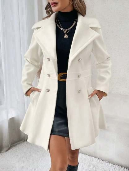 Blazer Dresses- Tailored White Coat Elegant Long Blazer Dress for Women- Creamy-white- Chuzko Women Clothing