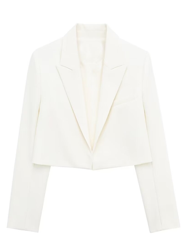 Blazer- Notch Lapel Crop Blazer in Pink- Cream- Chuzko Women Clothing