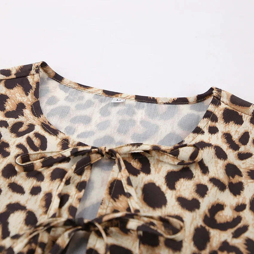 Blouses- Leopard Print Tie-Up Peplum Blouse- - Chuzko Women Clothing