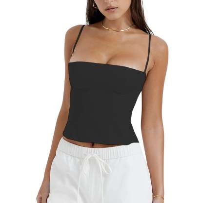 Cami Tops- Square Neck Crop Cami Top for Sunny Days- Black- Chuzko Women Clothing