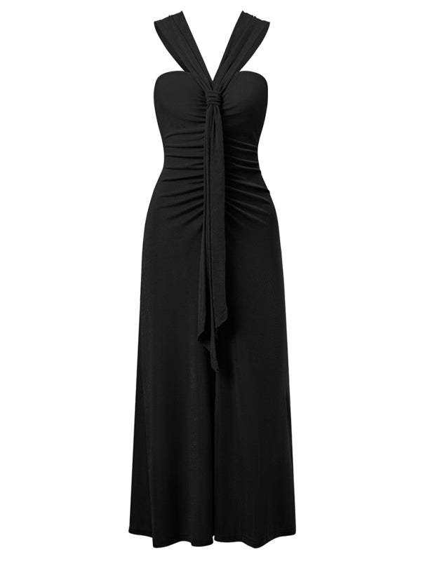 Cocktail Dresses- Elegant Gathered A-Line Knot Tea Dress- - Chuzko Women Clothing