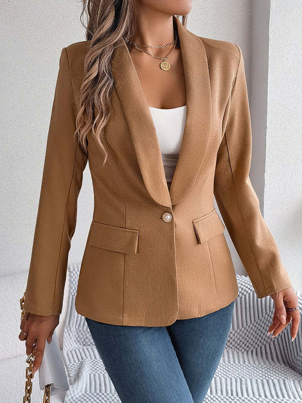 Elegant Jackets- One Button Shawl Lapel Blazer in Solid Single Breasted- Chuzko Women Clothing