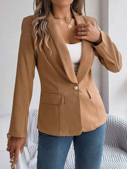 Elegant Jackets- One Button Shawl Lapel Blazer in Solid Single Breasted- Chuzko Women Clothing