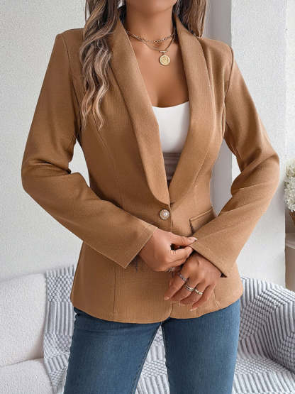 Elegant Jackets- One Button Shawl Lapel Blazer in Solid Single Breasted- Chuzko Women Clothing